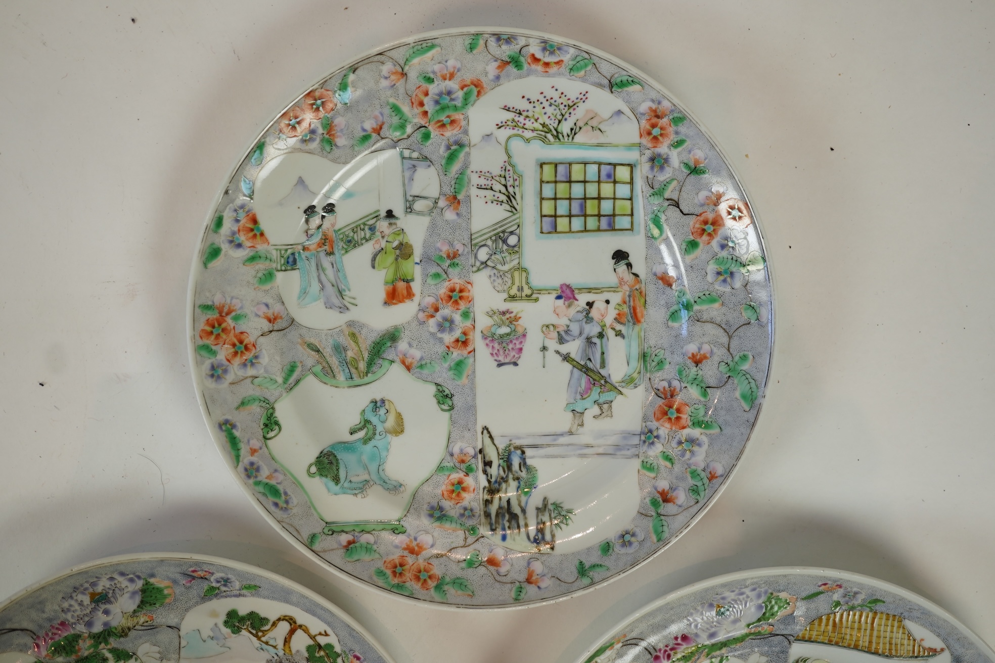 Three Chinese enamelled porcelain plates, mid 19th century